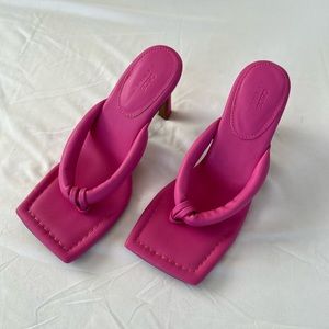 ASOS Hot Pink Leather Square Toe Heeled Sandals